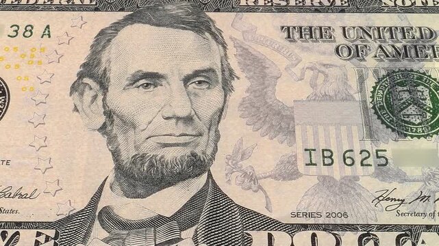 Portrait 16Th President of the United States Abraham Lincoln on The USA Five Dollar Bill