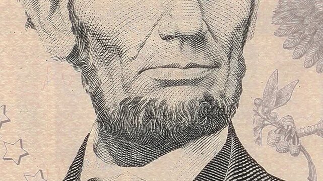 Portrait 16Th President of the United States Abraham Lincoln on The USA Five Dollar Bill