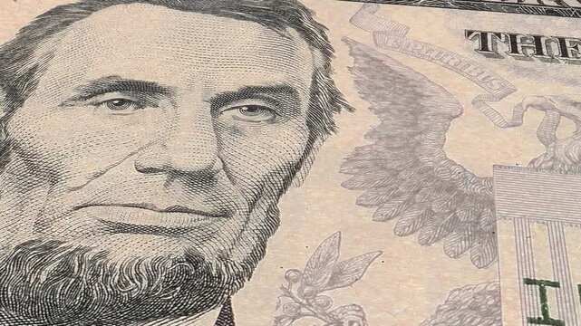 Portrait 16Th President of the United States Abraham Lincoln on The USA Five Dollar Bill