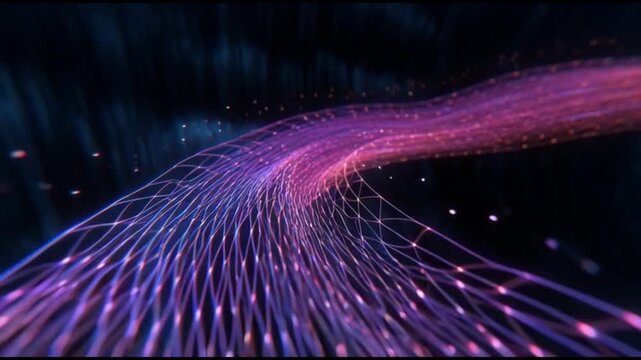 Vibrant orange network waves glowing dynamically in dark blue background