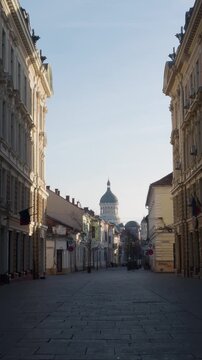 Iuliu Maniu Pedestrian Street to Orthodox Cathedral Cluj City Center Romania Vertical Video