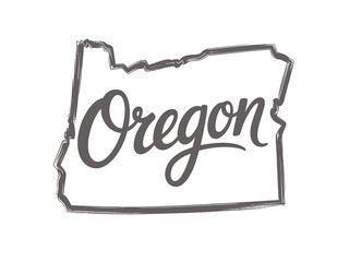 The state of oregon is depicted within a rough hand drawn border © motiur vector artist