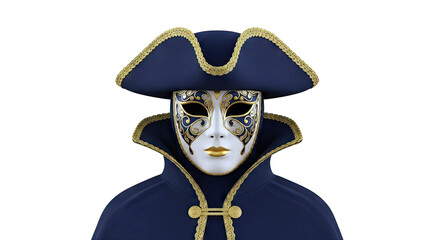 Venetian Masquerade Costume with Mask and Tricorne Hat