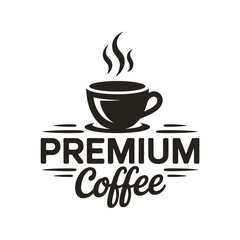 A black and white logo depicting a cup of coffee with steam and text