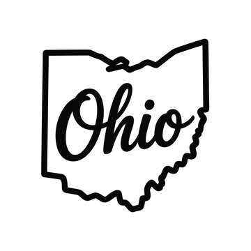 A black and white outline of the state of ohio with the name ohio