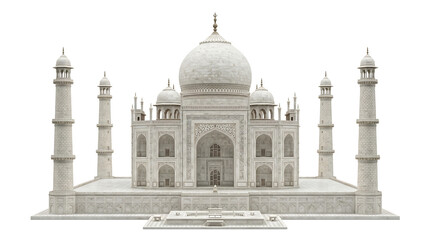 Naklejka premium Iconic Taj Mahal, majestic Mughal architectural masterpiece and UNESCO World Heritage Site, Agra, Uttar Pradesh, India, rendered on white background.