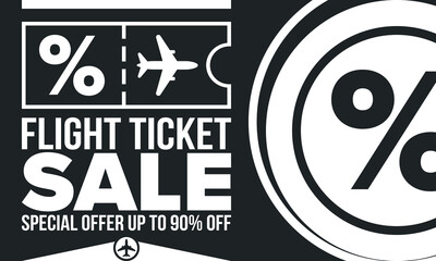 Obraz premium Flight Ticket Sale Promotional Banner with Airplane Icon and Up to 90 Percent Off Special Offer