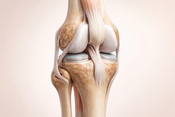 Detailed View of a Human Knee Joint Showing Ligaments, Cartilage, and Muscle Structures in a Neutral Position