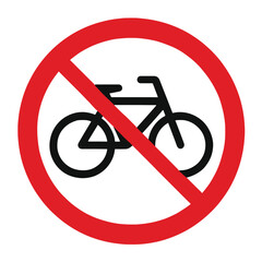 No bicycles allowed traffic prohibition sign with red circle and diagonal line vector safety communication symbol design