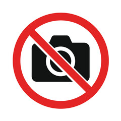 No photography allowed prohibition sign with camera icon inside red circle diagonal line vector privacy restriction symbol design