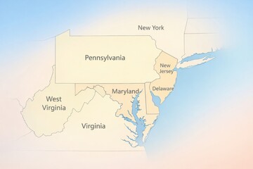Fototapeta premium Several States in the Northeastern United States With a Focus on Pennsylvania and Its Neighboring Regions During the Daytime