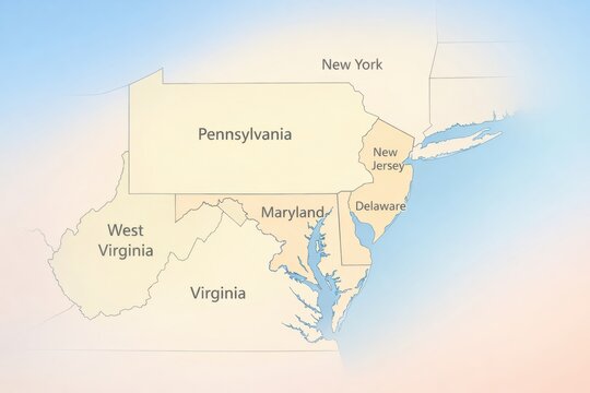 Several States in the Northeastern United States With a Focus on Pennsylvania and Its Neighboring Regions During the Daytime