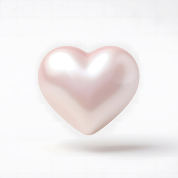 A floating pearl heart 3D object on a white plain background, smooth glossy surface with soft pearl shimmer, minimal pastel tone and elegant rounded silhouette, no eyes or mouth