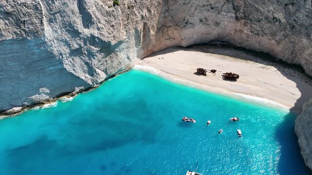 Aerial view of Navagio Beach or Shipwreck Beach. Zakynthos, Greece