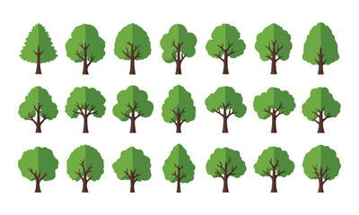Flat Design Tree Icons Collection on White Background © bayu