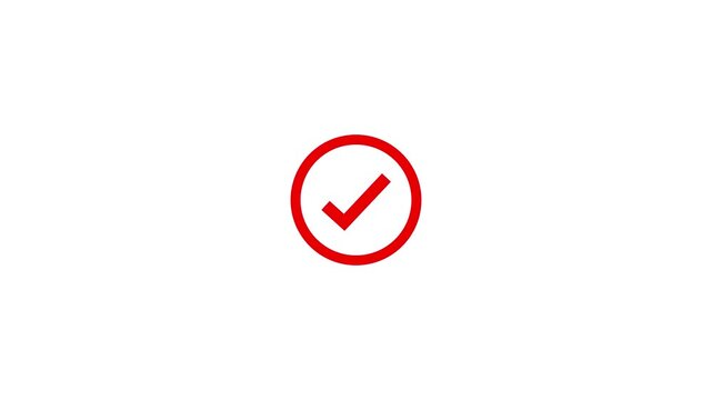 Red check mark icon with dotted circle motion graphic 4k animation on white background. Check mark inside, Dotted tick mark concept.