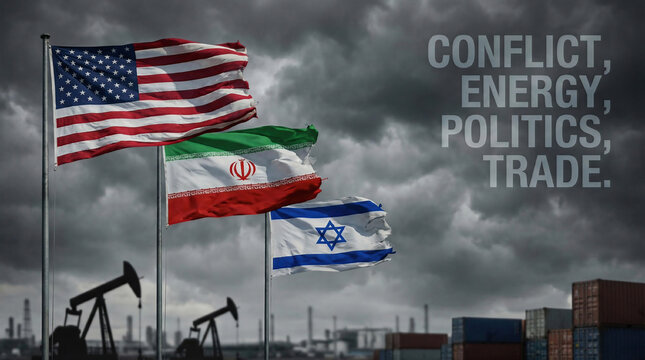 usa us united sate america iran israel flag. waving country national cloudy background wallpaper copy space war conflict business crude oil energy power politic government