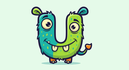 Obraz premium Colorful SplitBody Cartoon Character Stands Against Soft Minty Background