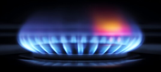 Closeup up blue gas flame. Generative AI technology.	
