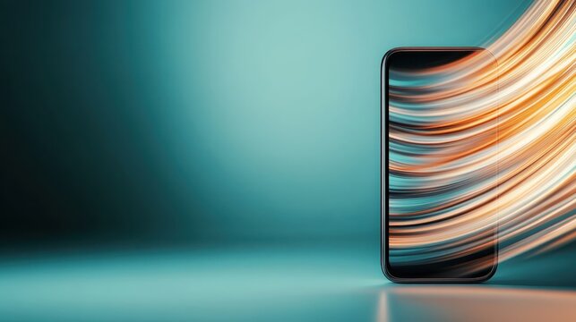 A sleek smartphone design showcased against a dynamic, colorful background with motion effects, symbolizing the fast-paced world of technology and innovation in communication.