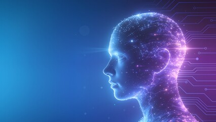 Human head with digital circuit patterns