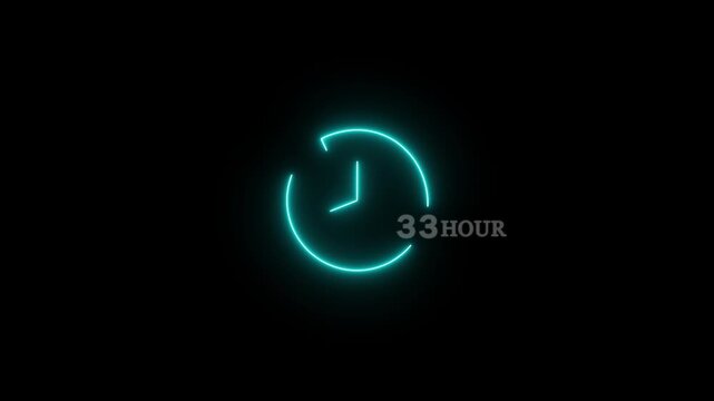 Abstract glowing neon 33 hour clock icon modern design animation 4k video.