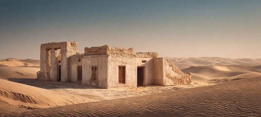 Abandoned desert stone house. Generative AI technology.