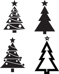 Obraz premium Christmas Tree Icon Set – 4 Styles Vector Illustration Collection
