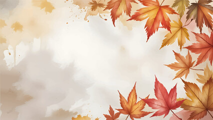 Autumn watercolor maple leaves border with copy space, Fall foliage frame for thanksgiving and seasonal greeting card, Vibrant watercolor autumn leaf background for invitations, Hand painted maple lea © Dream Graphics