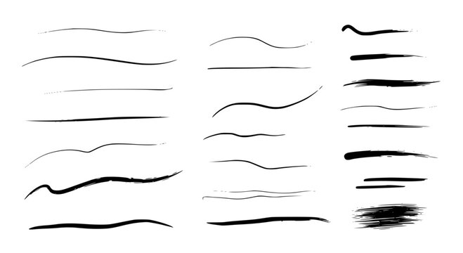 Lines hand drawn set with grunge textures and artistic brush strokes for design accents featuring scribbles, doodles, underlines with graphic