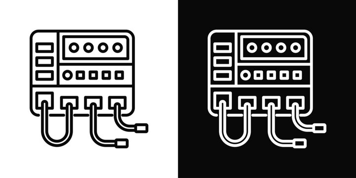PLC Controller Icon In Black And White Filled Style.