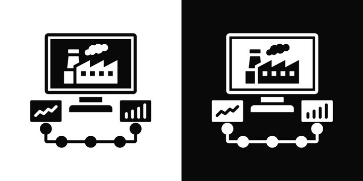 SCADA System Icon In Black And White Filled Style.