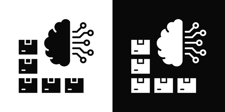 Machine Learning Icon In Black And White Filled Style.