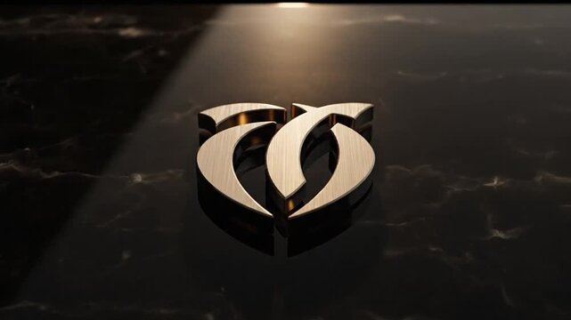 Abstract wooden logo with bright light rays on reflective surface
