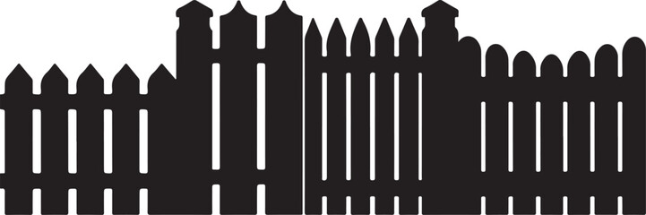 Black picket fence silhouettes on white background