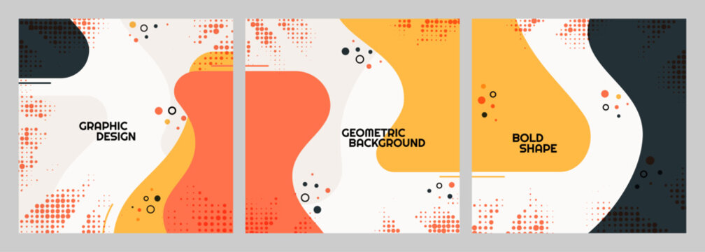 Vector illustration. Geometric background set with bold organic shapes and halftone dots pattern. Vibrant color geometric elements. Design elements for web banner tempalte, blog post, advertisement