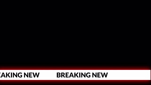 Breaking News lower third animation on transparent background and scrolling ticker. TV broadcast style animation for breaking news or live updates. Breaking news lower third animation in 4k.