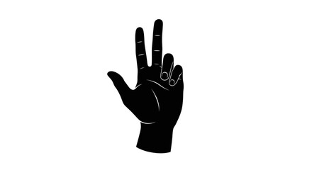 Obraz premium Black silhouette of a human hand showing three fingers up.