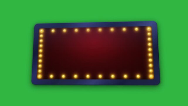 Blue Game Show Frame with Sequential Flashing Yellow Lights on Green Screen. 4K Looped Retro Animation with a Red Center for Quiz or Trivia Content