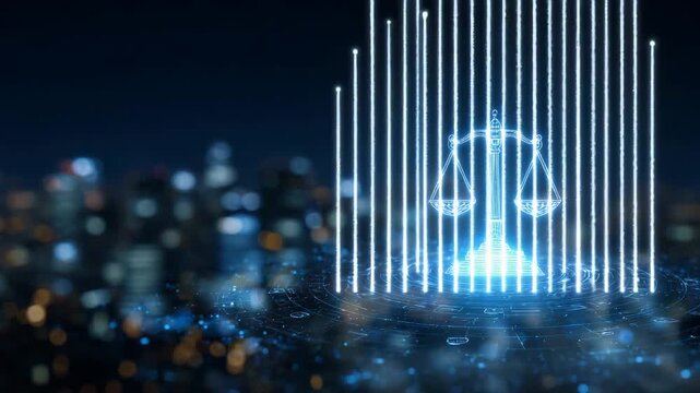 260Close-up of virtual compliance screen with law and regulation icons, digital workflow visualization, corporate governance and business management concept, glowing holographic inter