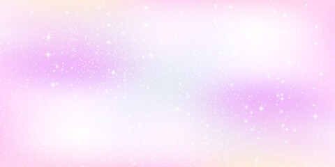 Rainbow unicorn background with glitter star, sky cloud and bokeh light. Holographic space wallpaper. Fairy tale iridescent gradient backdrop for mermaid or kawaii. Cute candy or birthday party banner © Farrohah