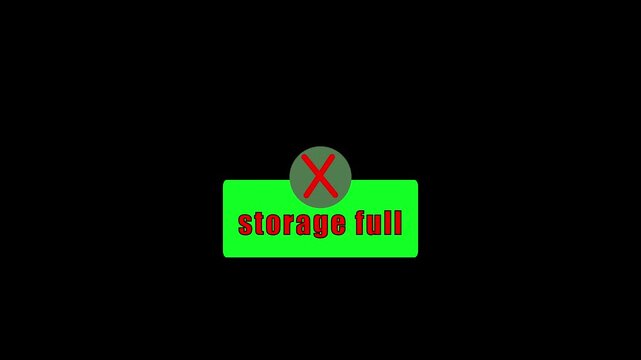 Storage full notification popup with green background and red cross error icon for UI
