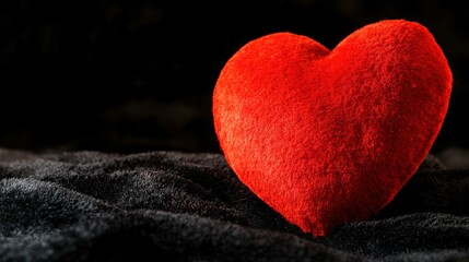 adoration. A red heart shape on a dark velvet background, conveying deep gratitude with dramatic lighting and emotional depth. wellbeing guides.