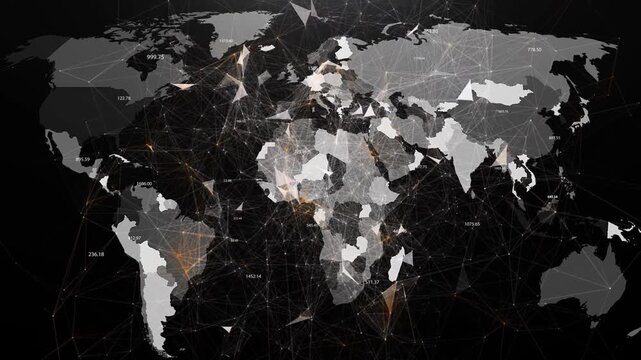 Showing Communication network of digital world map with data points 