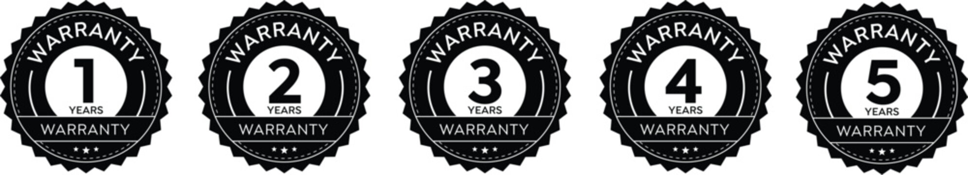 1 Year Warranty Badge Black White Round Guarantee Seal Vector Stamp