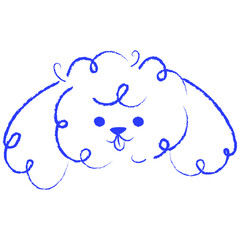 Hand drawn dog face in minimal crayon line style. Whimsical  puppy head sketch. Suitable for stickers, branding, pet design and children projects.