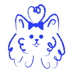 Hand drawn dog face in minimal crayon line style. Whimsical  puppy head sketch. Suitable for stickers, branding, pet design and children projects.