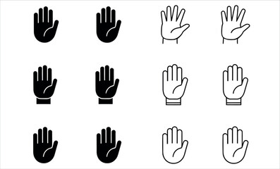 Obraz premium Hand Palm and Stop Icon Set with Human Hand Gesture Outline and Solid Symbols Vector Illustration.