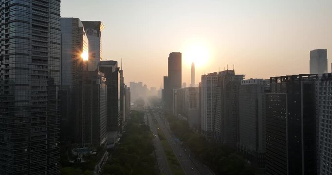 Aerial footage of landscape in shenzhen city, China 