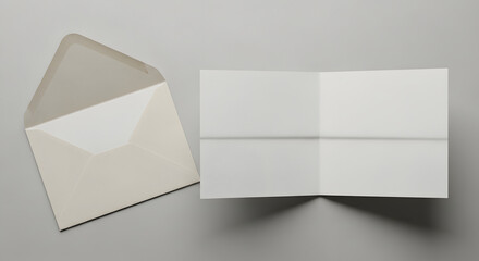 Blank letter with envelope on gray background in top view